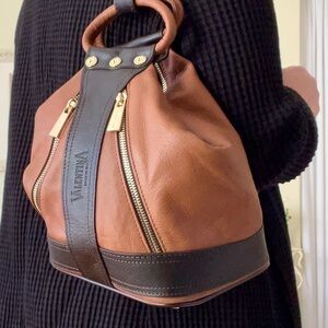 Valentina Convertible Sling Bag, Brown w/Black Leather, Shoulder Crossbody Purse